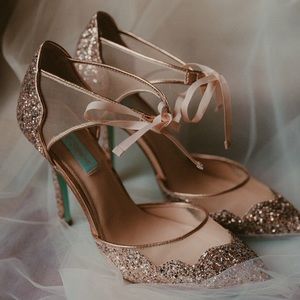 Blue by Betsey Johnson Champagne Sequin Heels, 8.5